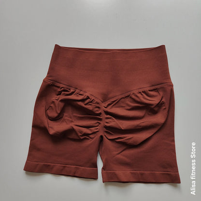 Summer High Waisted Yoga Shorts Tummy Control Seamless Fitness Shorts Sexy Running Fitness Short Pants Solid Color Yoga Leggings