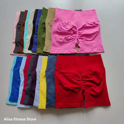 Summer High Waisted Yoga Shorts Tummy Control Seamless Fitness Shorts Sexy Running Fitness Short Pants Solid Color Yoga Leggings