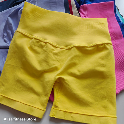 Summer High Waisted Yoga Shorts Tummy Control Seamless Fitness Shorts Sexy Running Fitness Short Pants Solid Color Yoga Leggings