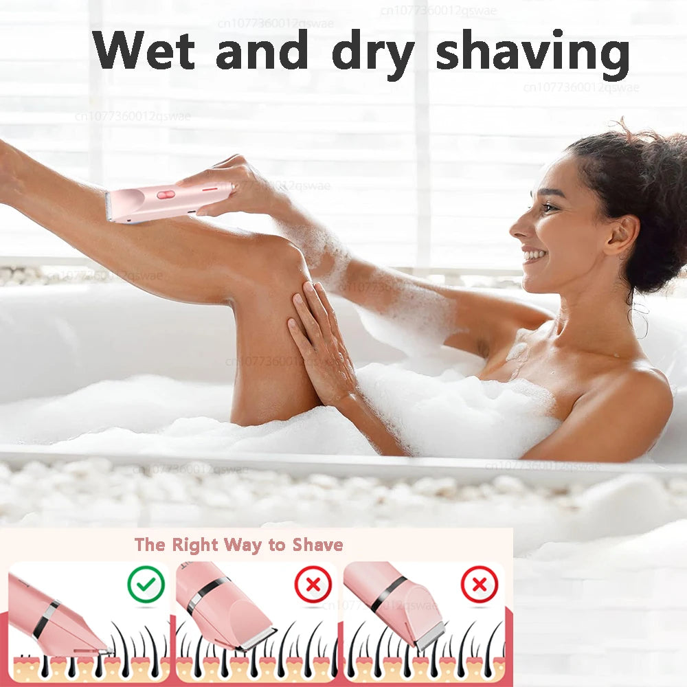 Electric Shaver for Women Electric Razor for Womens Bikini Legs Underarm Public Hairs Rechargeable Trimmer with Detachable Head