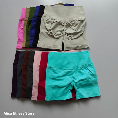 Summer High Waisted Yoga Shorts Tummy Control Seamless Fitness Shorts Sexy Running Fitness Short Pants Solid Color Yoga Leggings
